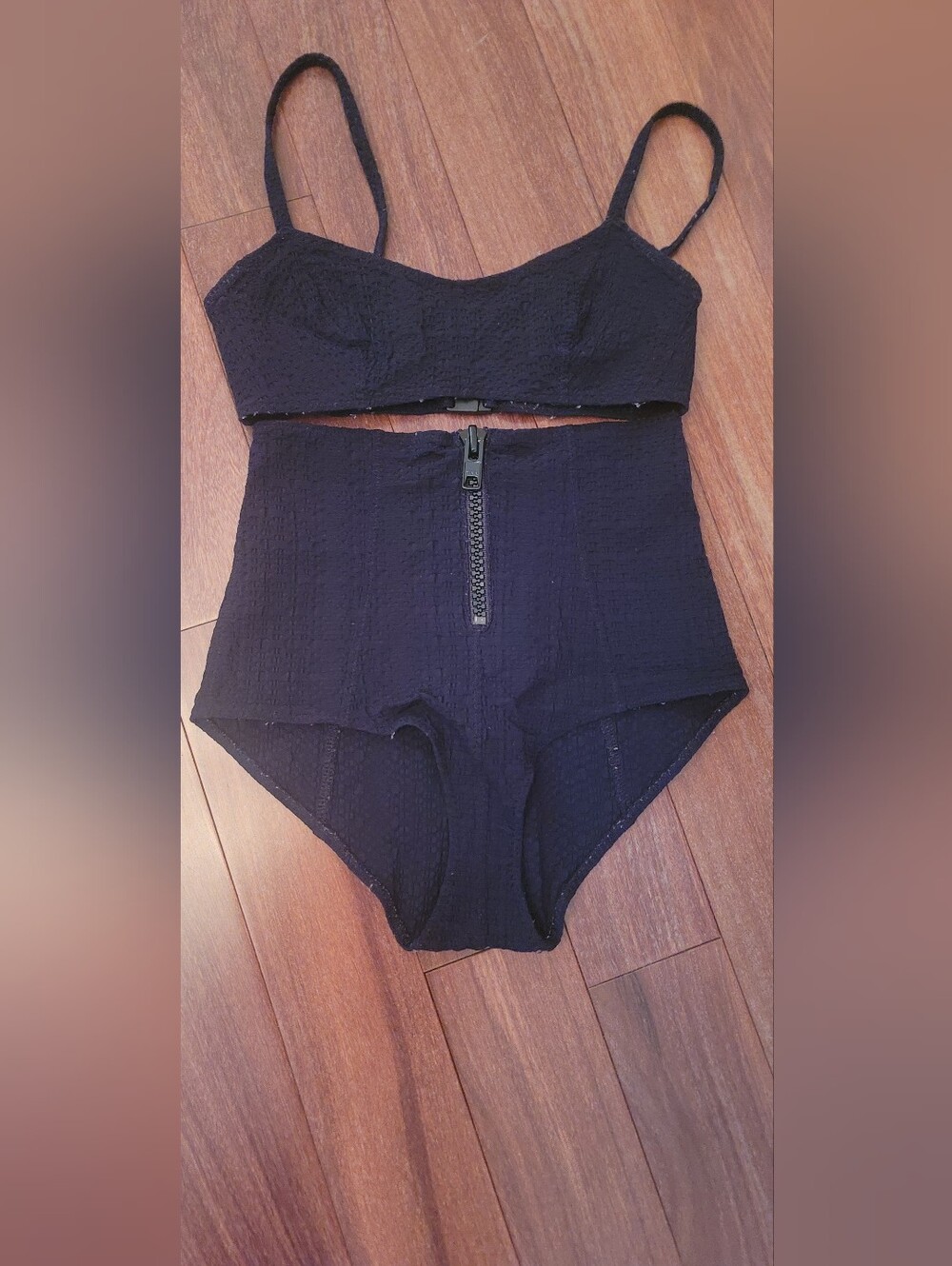 LISA MARIE FERNANDEZ Black High-Waist Bikini Set with Zip Front